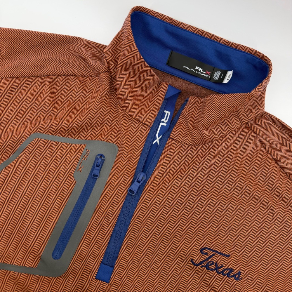 RLX Ralph Lauren 1/4 Zip Men Large Orange Herringbone Texas Performance Pullover